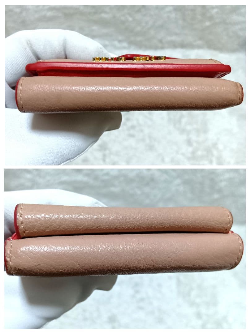 ミュウミュウ　三つ折り財布　マドラスラブ　ハート　ピンク　レザー　 正規品