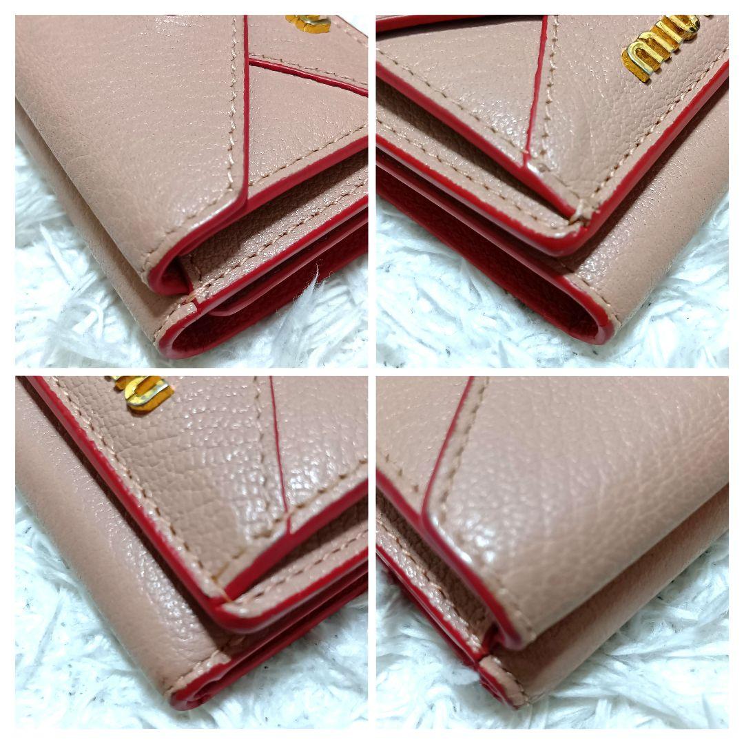 ミュウミュウ　三つ折り財布　マドラスラブ　ハート　ピンク　レザー　 正規品