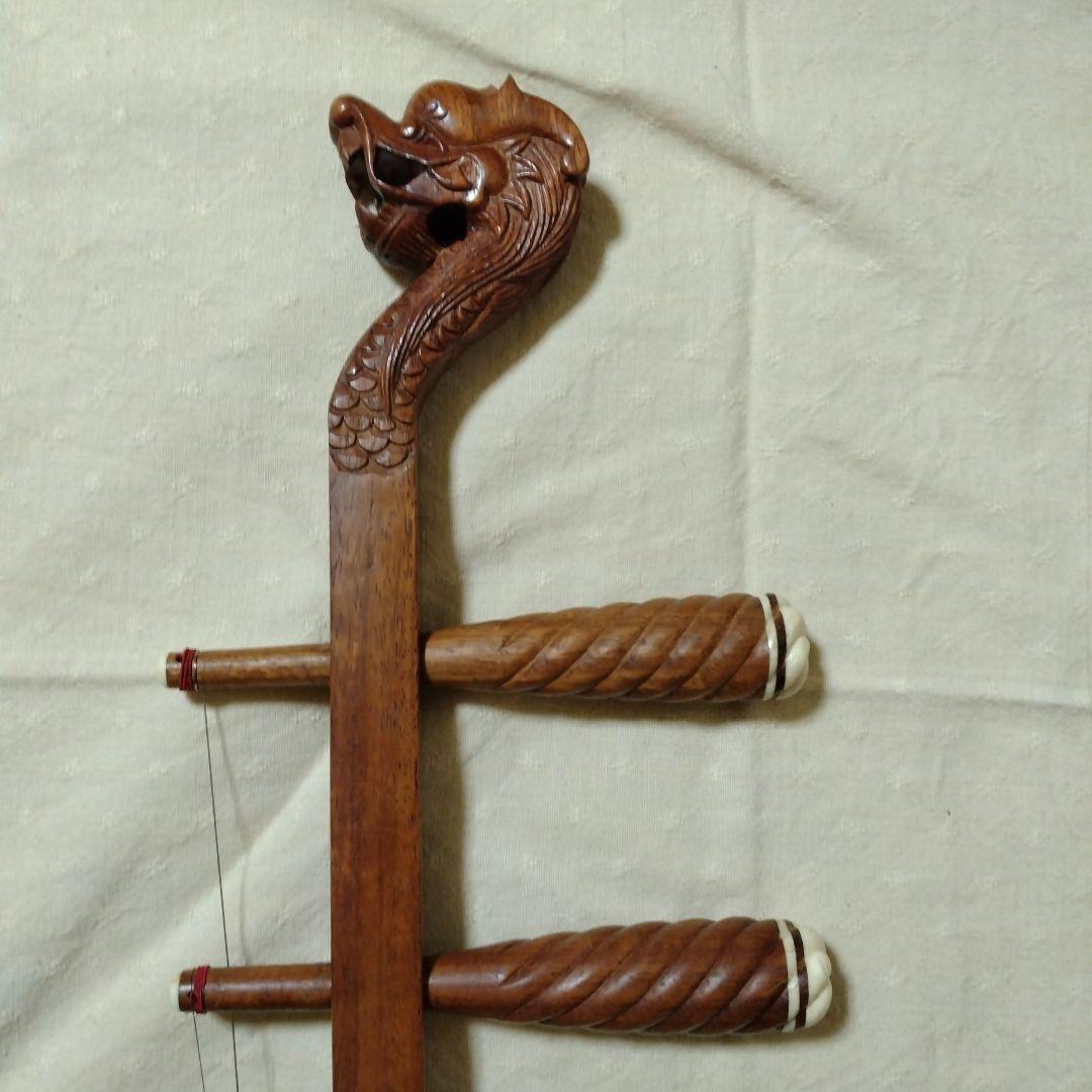 高級二胡　竜頭　龍頭　手彫り