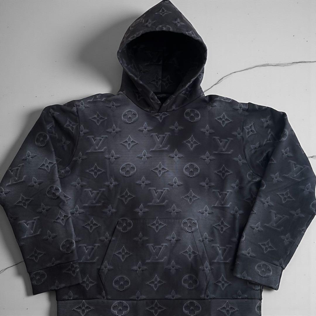美品 ルイヴィトン フーディ パーカー 3D モノグラム プルオーバー ブラック