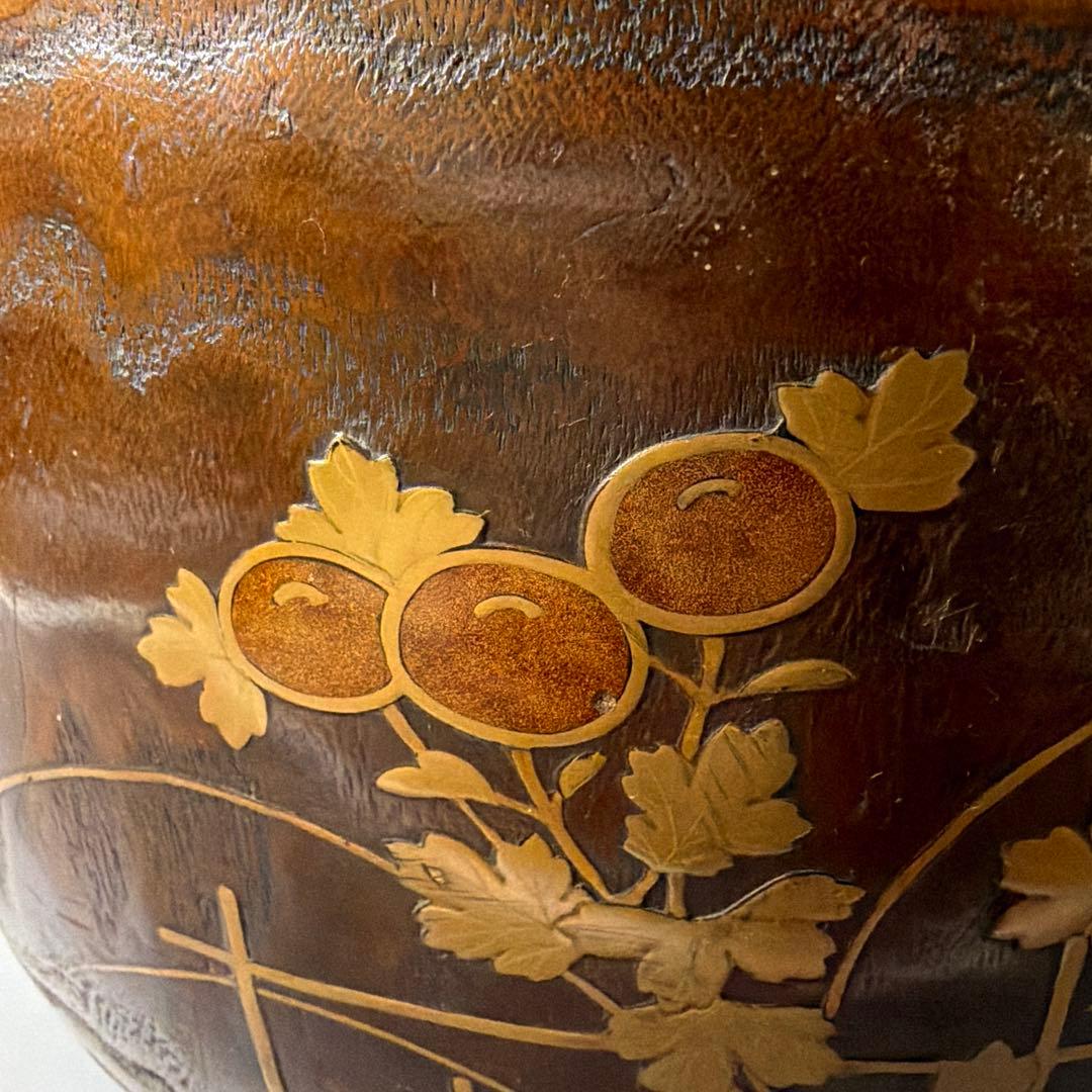 桐材 秋草蒔絵 火鉢 虫の音 螺鈿 陽刻 梨地