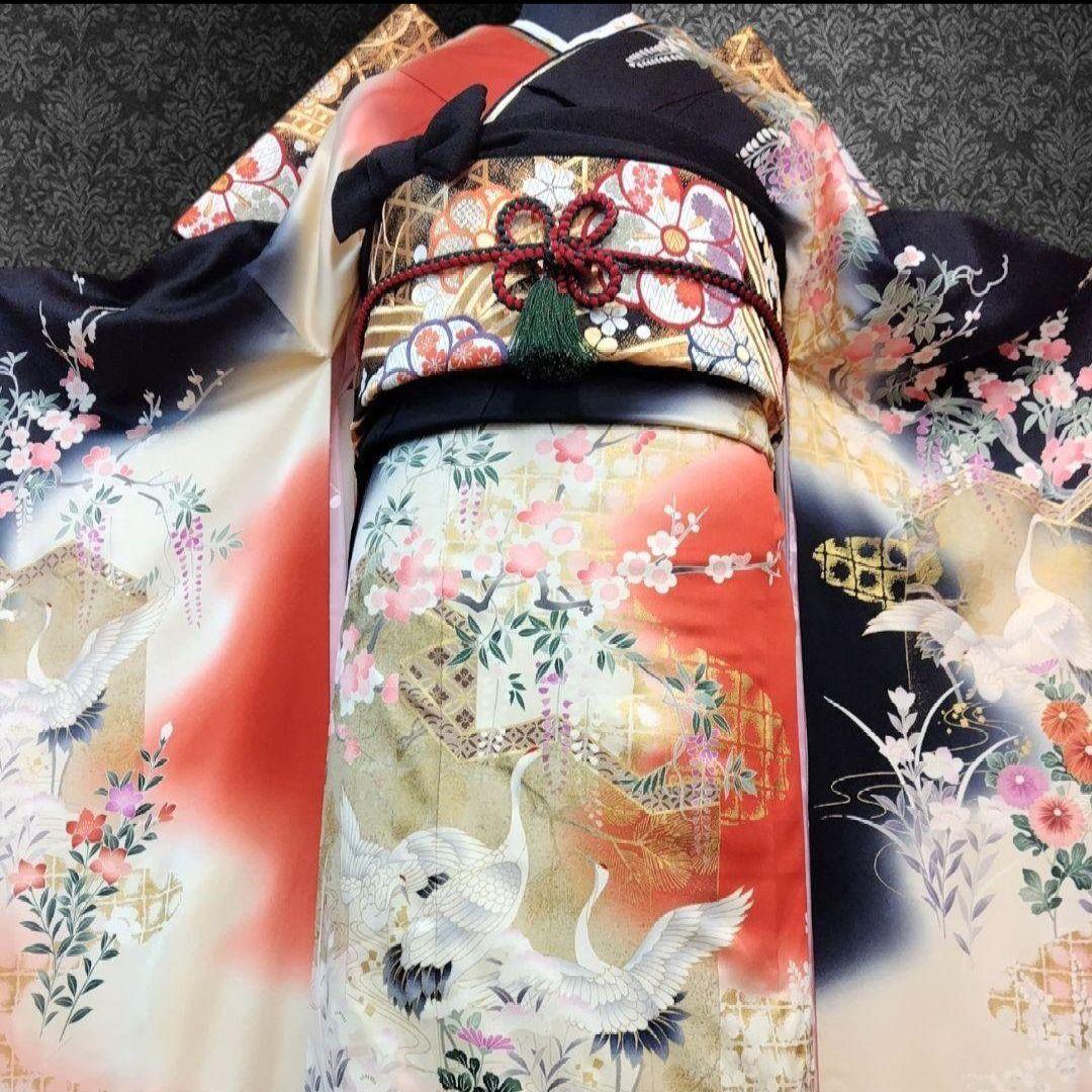 最終価格☆振袖フルセット(6点)・古典柄・金彩加工・舞鶴・胴裏正絹・正絹