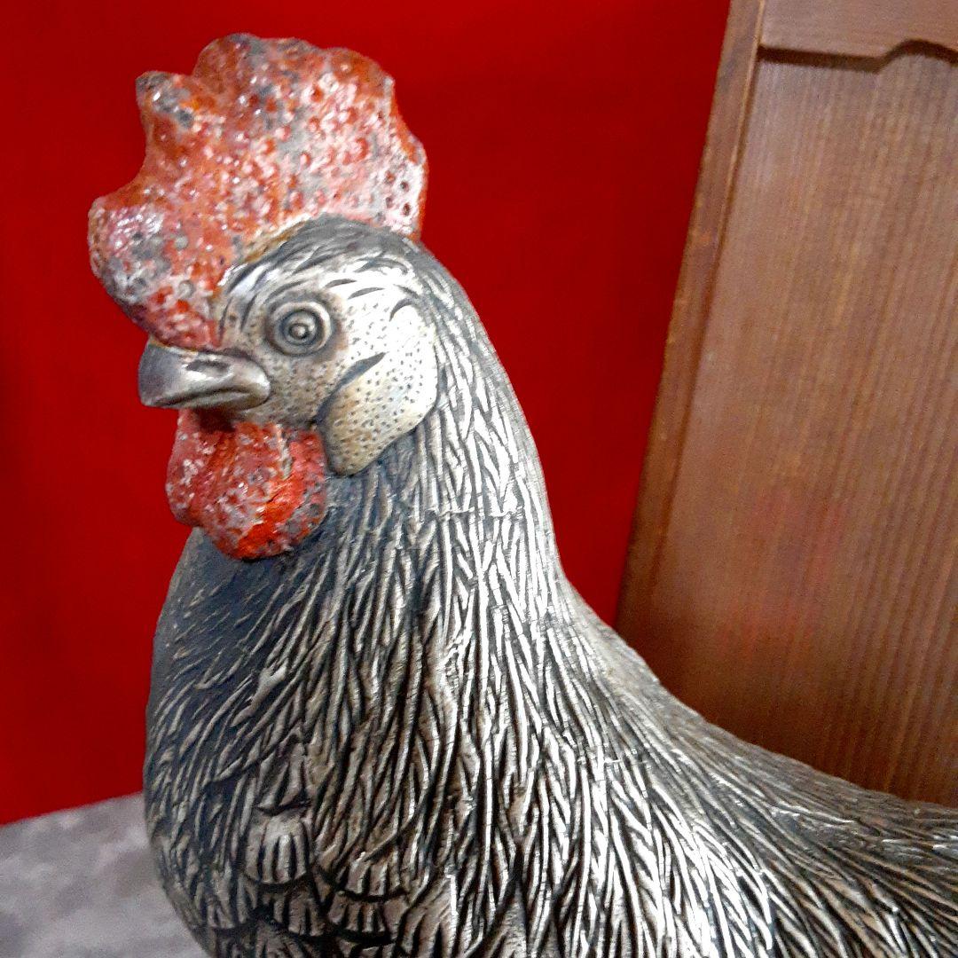 鶏　置物　ペア　金属工芸　高田銅器 S