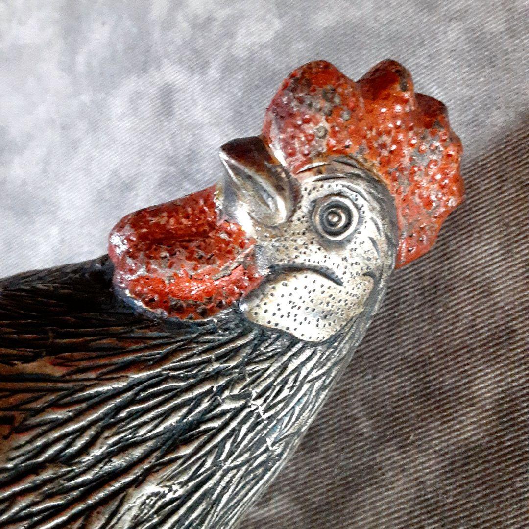 鶏　置物　ペア　金属工芸　高田銅器 S