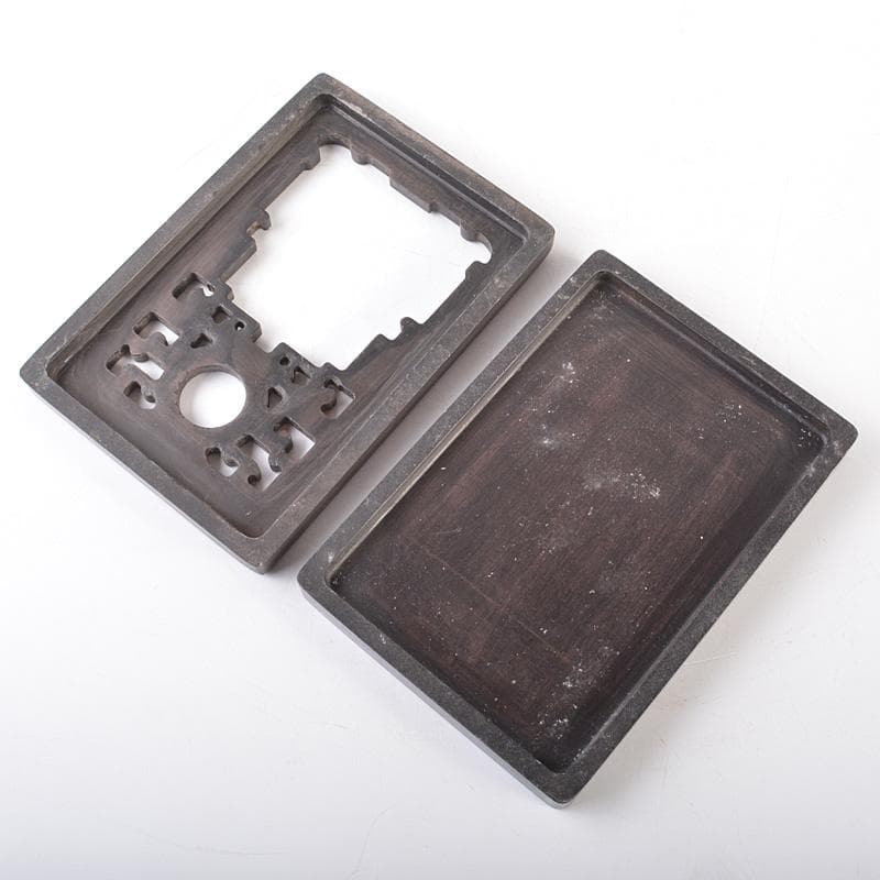 中国　細密彫刻　書道具　端渓硯　装飾端渓雕盒　M　7758E