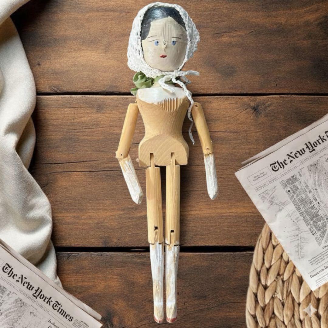 【希少】ペグドール 優しい表情　アンティーク ウッデンドール 木製人形