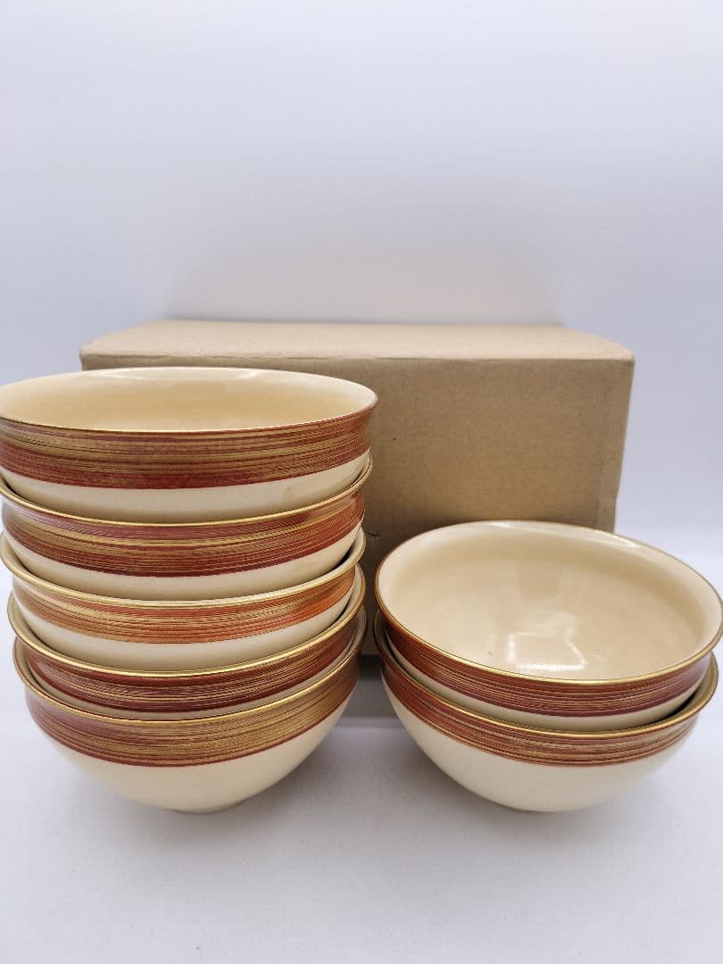 c702 数茶碗 金襴手赤巻 5客＋2客オマケ 高台寺窯 紙箱 茶道具 古物