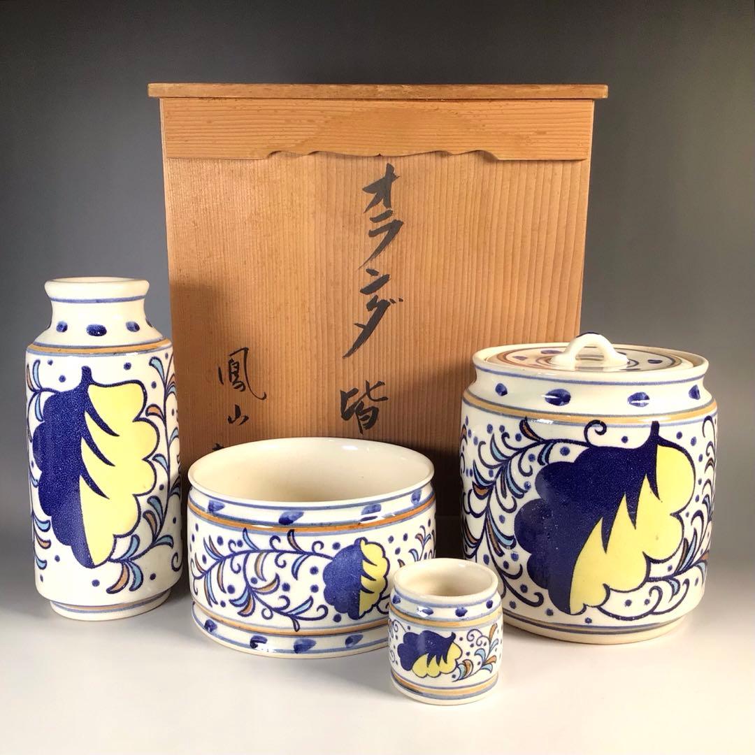 Ｍ６５６　皆具　『横田鳳山造』『オランダ写』『水指　建水　蓋置　杓立』　共箱