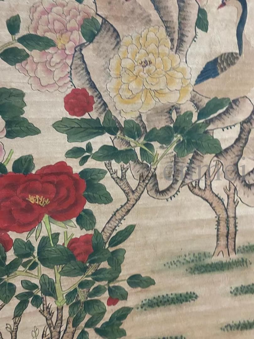 中国古美術・旧藏・北宋風・趙昌款・花鳥図・手描き中堂画・掛軸・宣紙・書画・骨董