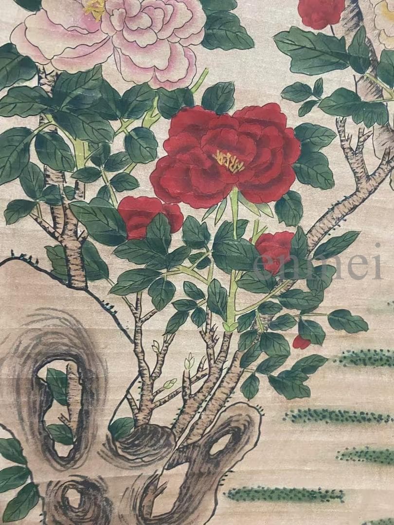 中国古美術・旧藏・北宋風・趙昌款・花鳥図・手描き中堂画・掛軸・宣紙・書画・骨董