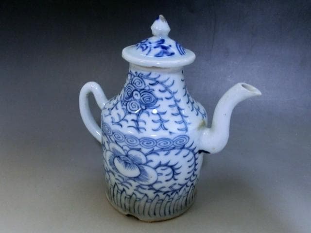 水注■古い染付花唐草紋 水差し お茶道具 古玩 唐物 中国 時代物 骨董品■
