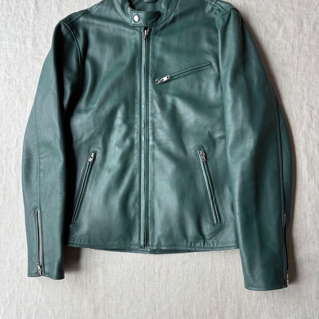 【美品】RH PREMIUM 羊革 希少カラー グリーン ラムレザージャケット