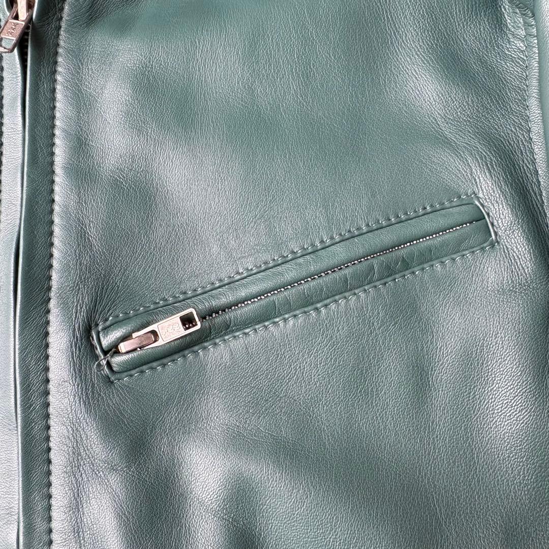 【美品】RH PREMIUM 羊革 希少カラー グリーン ラムレザージャケット