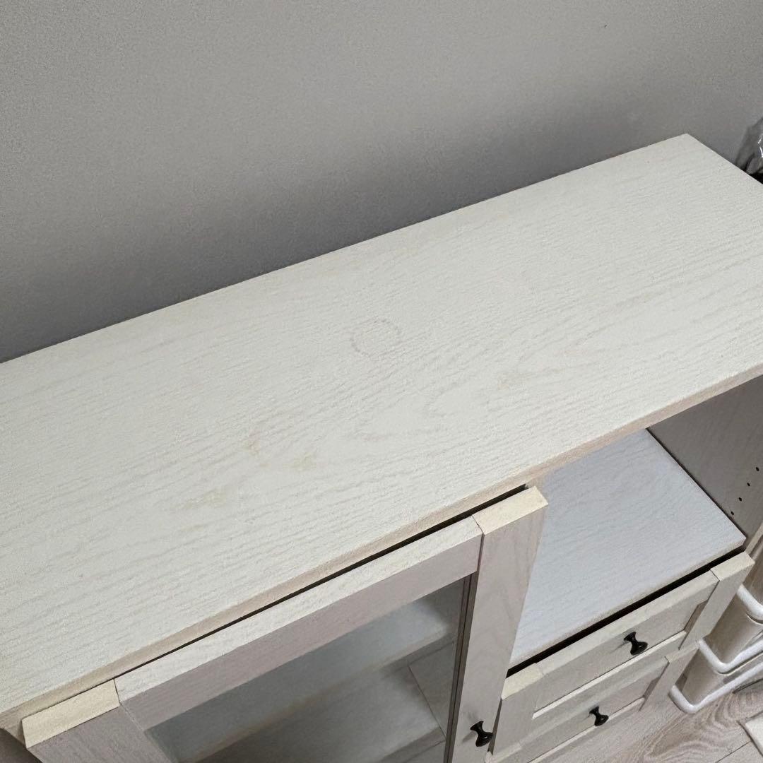 シフォン＊ニトリリズバレーホワイト木製キャビネット ガラス扉付き棚チェスト