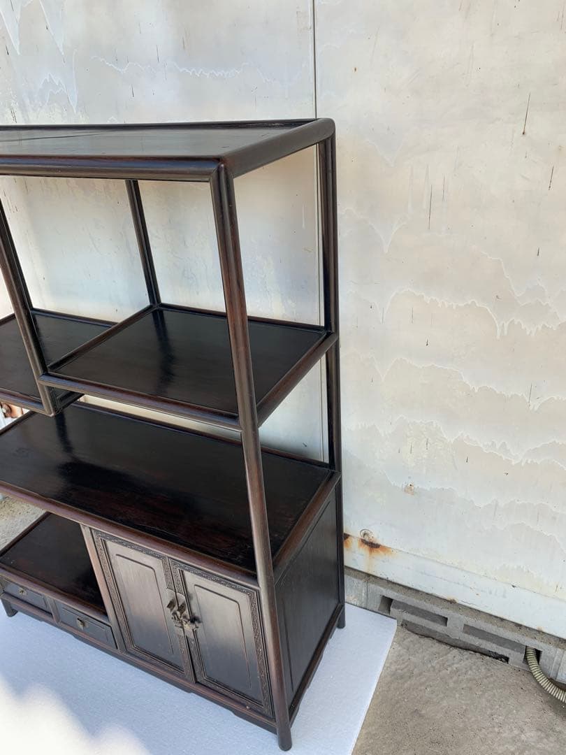 中国家具 古玩 古紫檀 古唐木 雷門 小ぶり 茶棚 無垢材