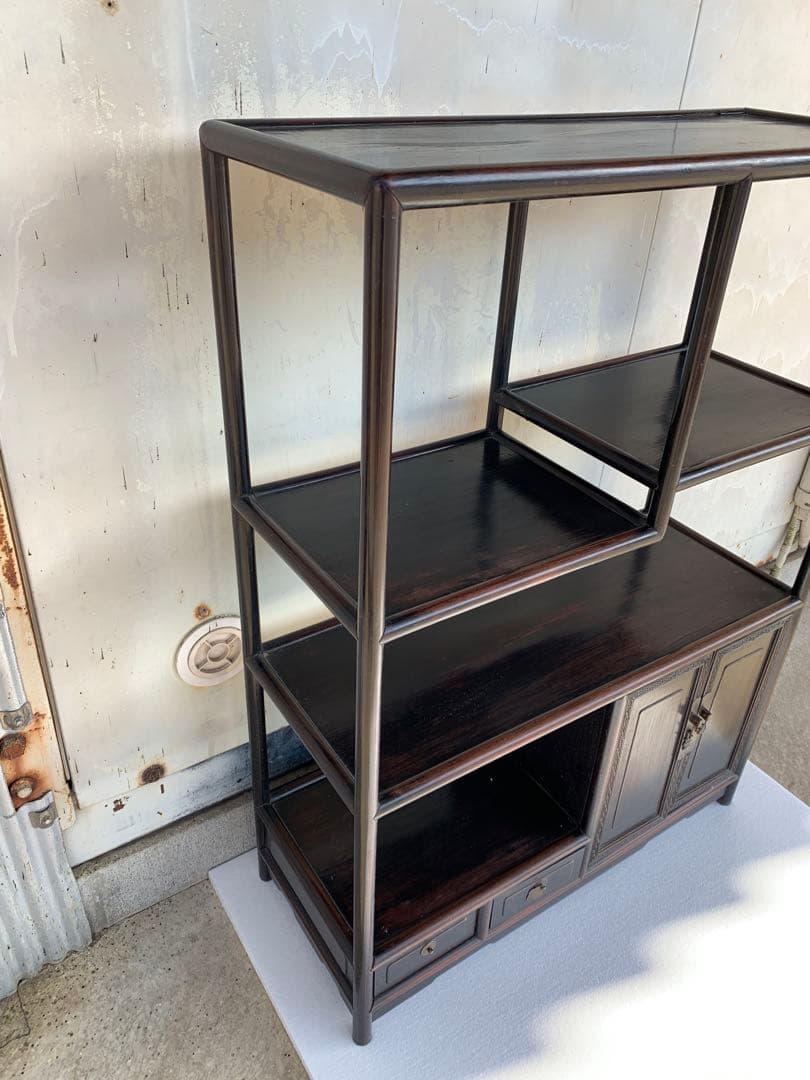 中国家具 古玩 古紫檀 古唐木 雷門 小ぶり 茶棚 無垢材