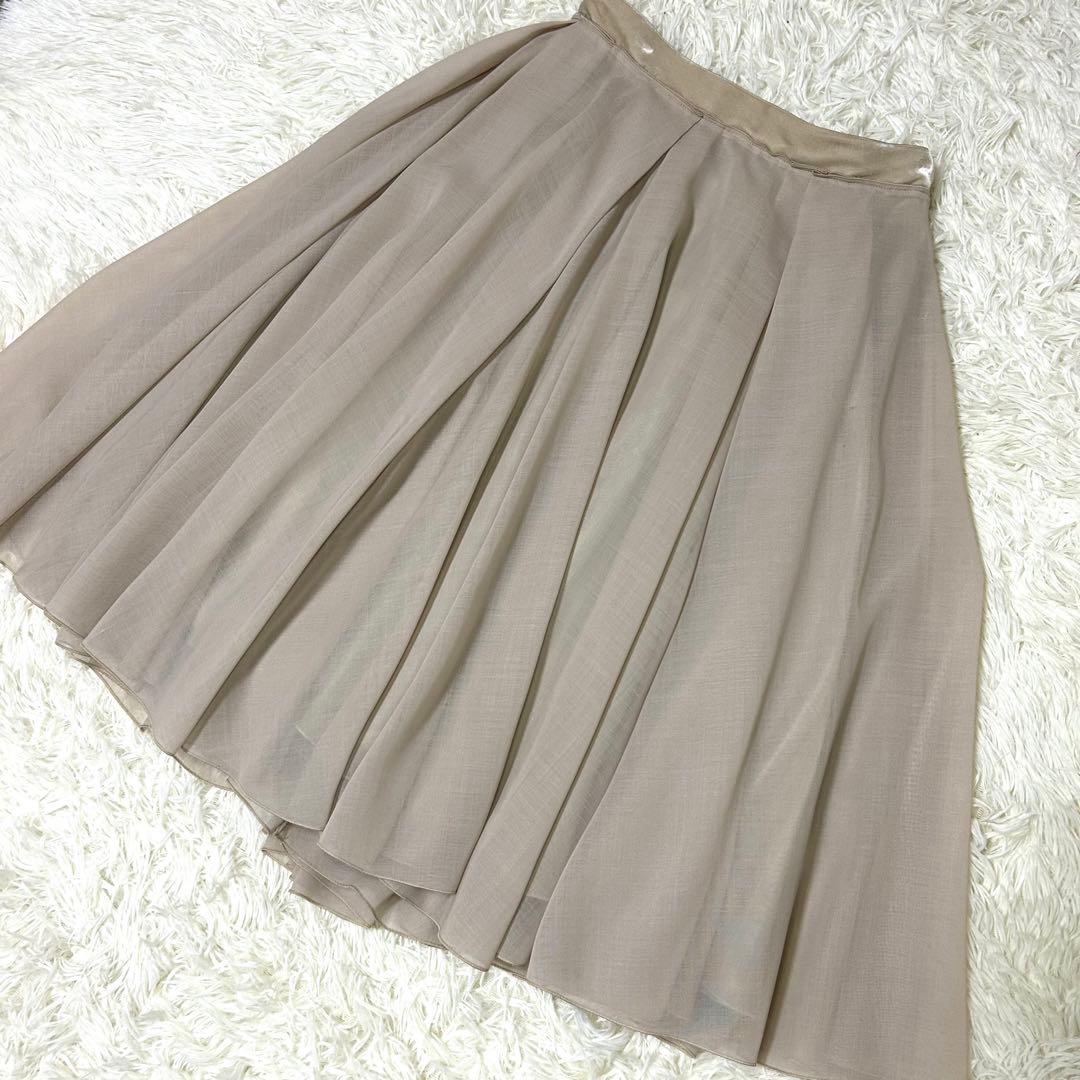 【美品】FOXEY✨フレアスカート チュール【40】ベージュ