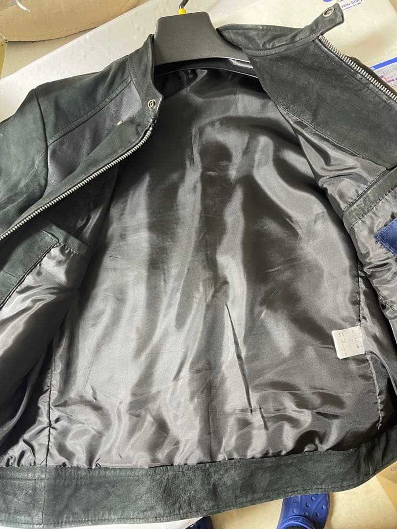ダークグレー レザー シングルライダースジャケット
