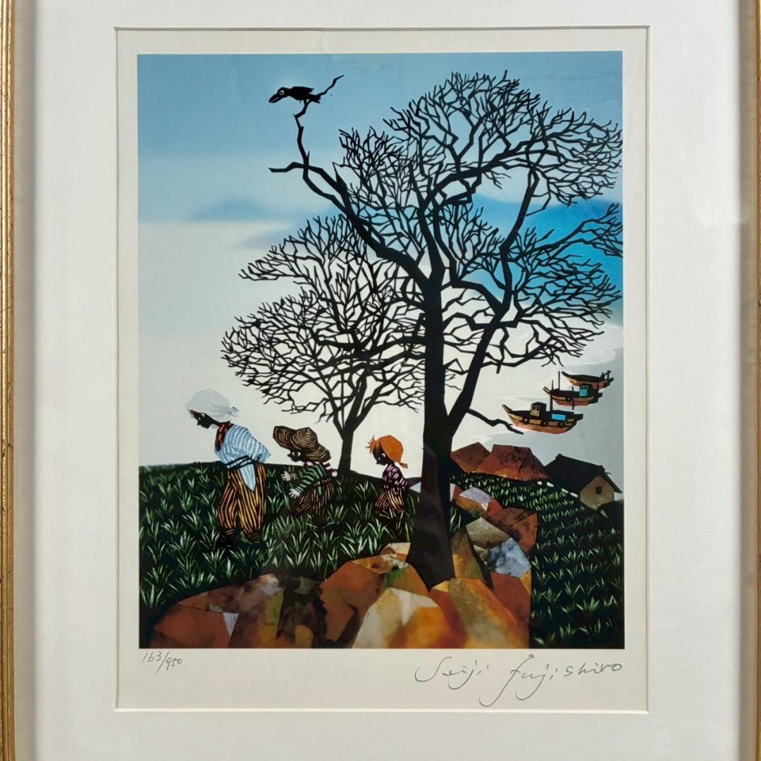 美品 藤城清治「日本の愛唄歌11月 冬景色」レフグラフ 直筆サイン入 楽譜付