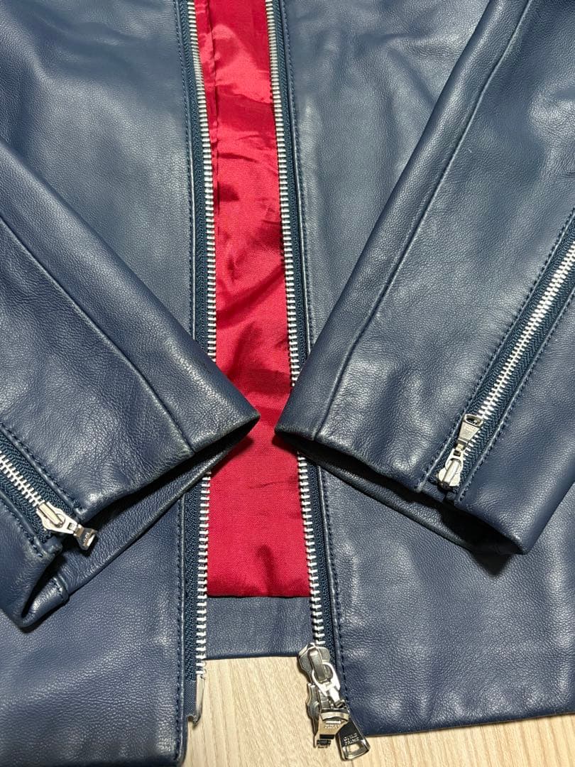 GUILD PRIME 羊革 シングルライダースジャケット レザー ブルー　青