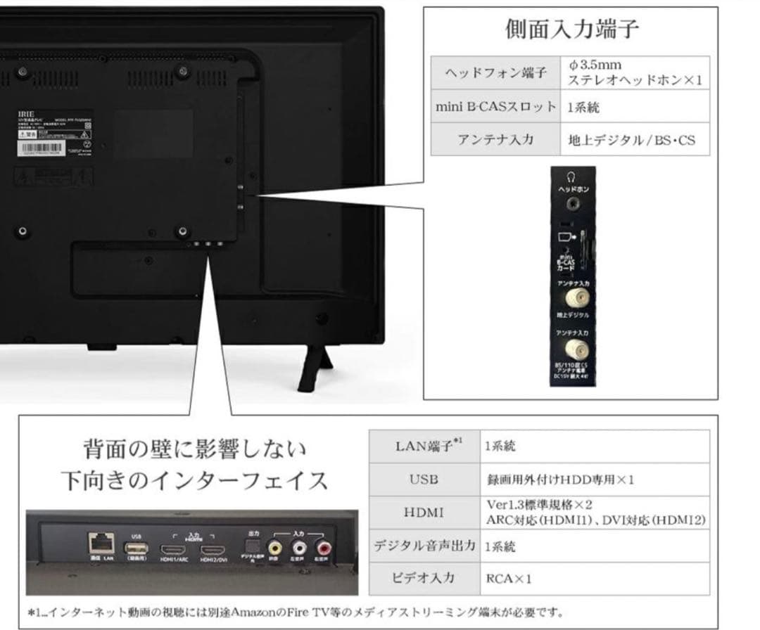 IRIE 32インチ 液晶テレビ FFF-TV2K32WWH2外付け2023年製