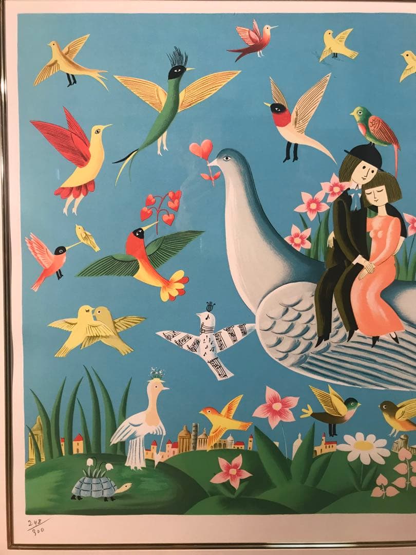 ペイネ　「幸福鳩に乗って」　リトグラフ　直筆サイン・エディション有り