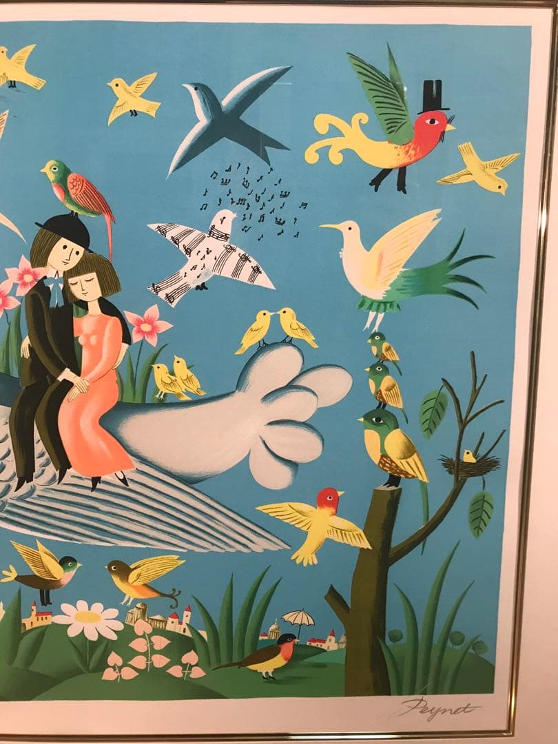 ペイネ　「幸福鳩に乗って」　リトグラフ　直筆サイン・エディション有り