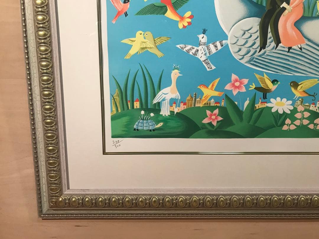 ペイネ　「幸福鳩に乗って」　リトグラフ　直筆サイン・エディション有り