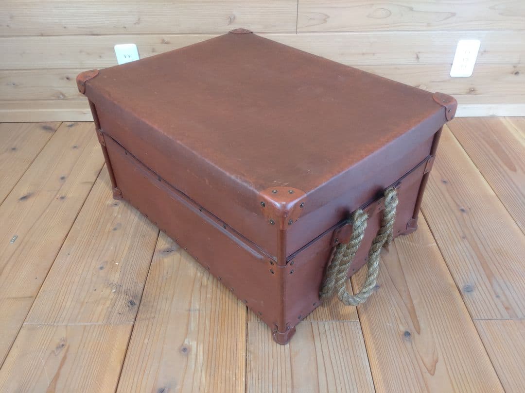 ボテ箱 昭和レトロ 蓋付き 朱いろ 古道具 コンテナ 硬質紙製