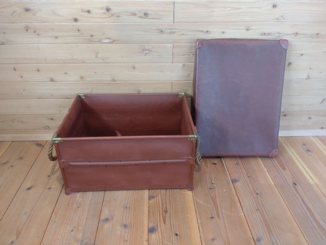 ボテ箱 昭和レトロ 蓋付き 朱いろ 古道具 コンテナ 硬質紙製