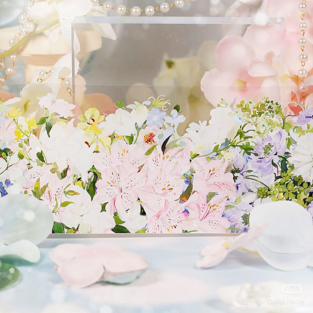 【9399】海外　マステ　2m/4m/10m巻　貝殻光マスキングテープ　お花系