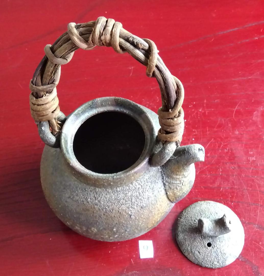 越前焼名工　村島　順　【鮎陶房】急須代表的作家逸品自然灰釉究極美蔓手持ち急須酒器