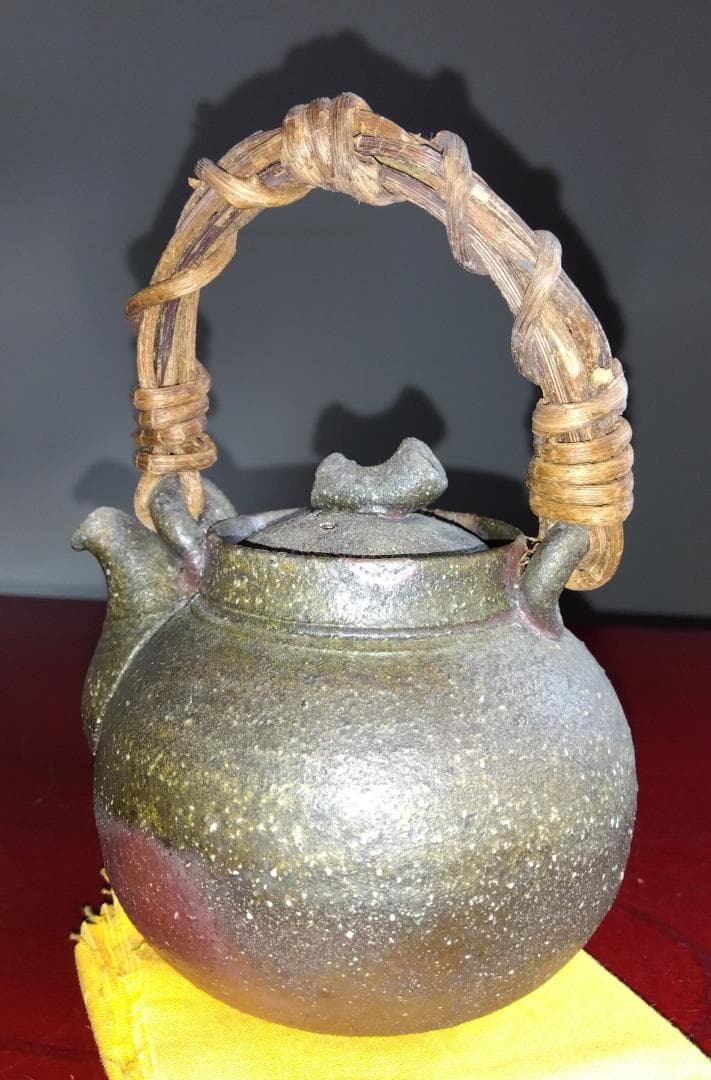 越前焼名工　村島　順　【鮎陶房】急須代表的作家逸品自然灰釉究極美蔓手持ち急須酒器