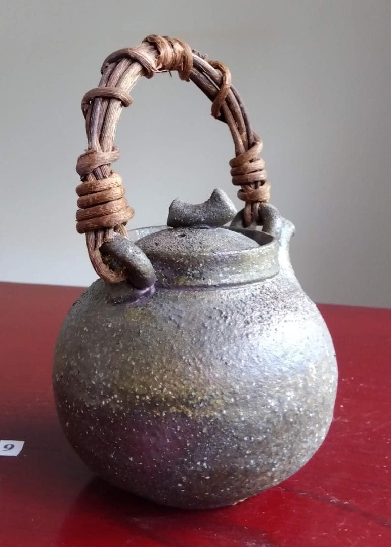 越前焼名工　村島　順　【鮎陶房】急須代表的作家逸品自然灰釉究極美蔓手持ち急須酒器