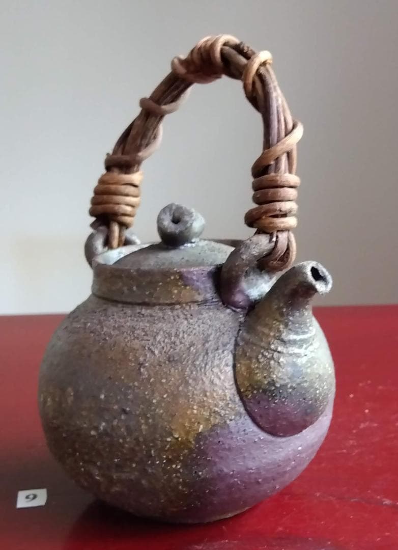 越前焼名工　村島　順　【鮎陶房】急須代表的作家逸品自然灰釉究極美蔓手持ち急須酒器