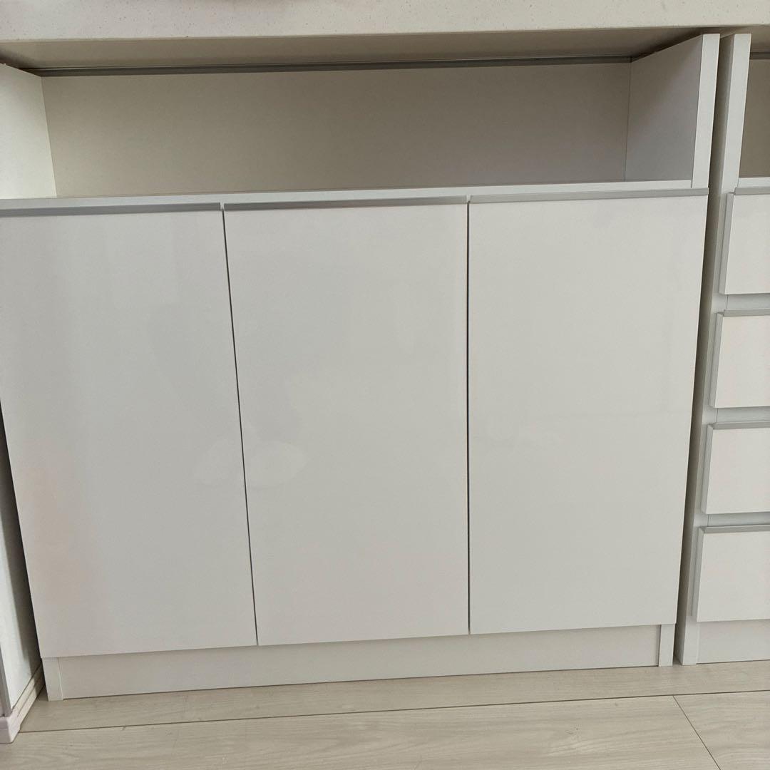 美品　日本製　オガモク　カウンター下収納　引き出し収納　スリム　ホワイト①