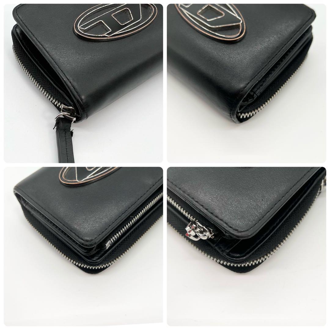 近年モデル✨DIESEL　二つ折り財布　Dロゴ　レザー　ブラック　ミニポーチ付き