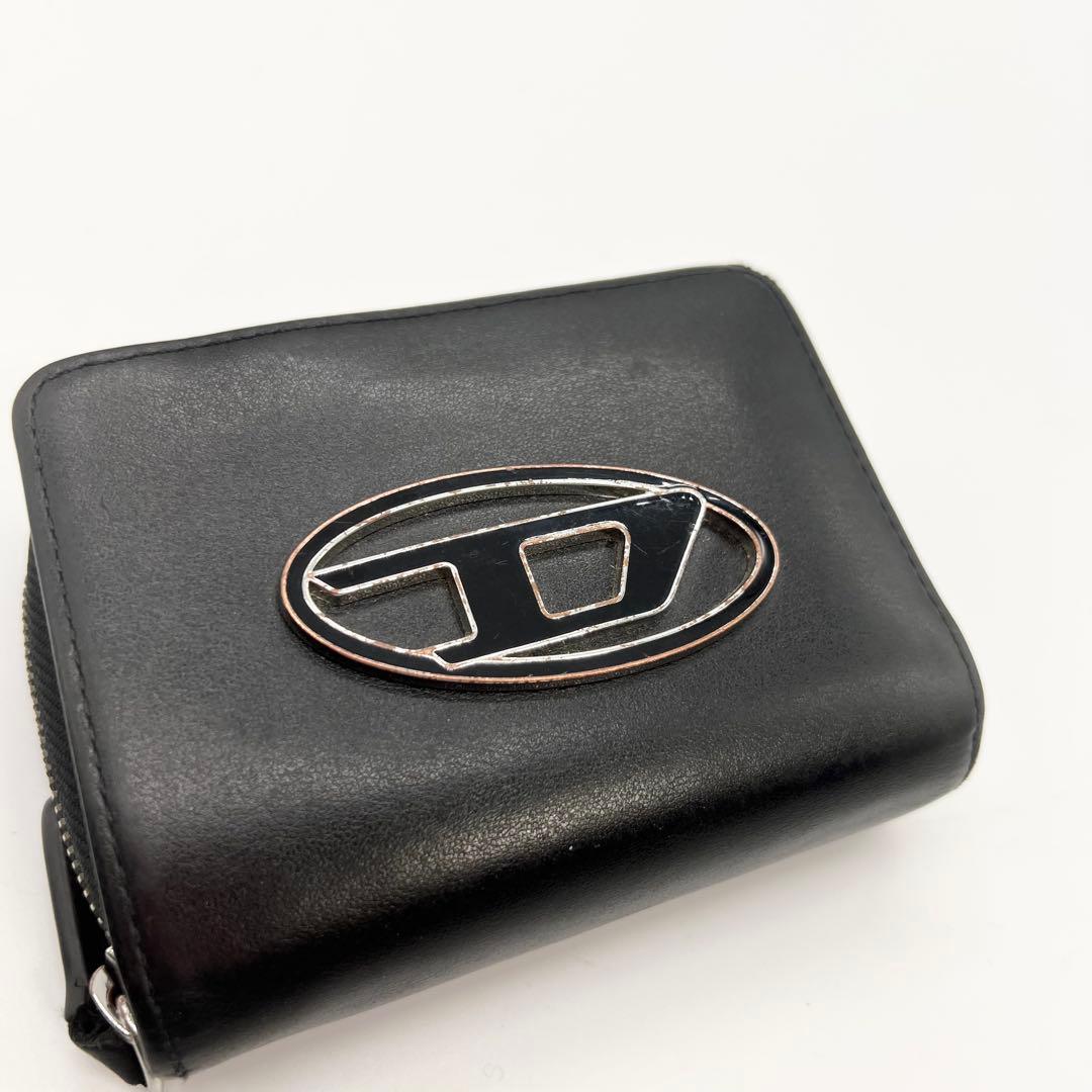 近年モデル✨DIESEL　二つ折り財布　Dロゴ　レザー　ブラック　ミニポーチ付き