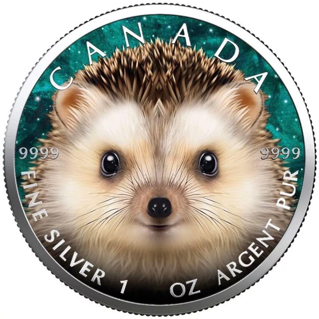 世界100枚限定！ カナダ メイプルリーフ 銀貨 カラー ハリネズミ 1オンス