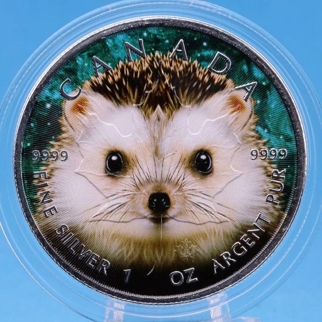 世界100枚限定！ カナダ メイプルリーフ 銀貨 カラー ハリネズミ 1オンス