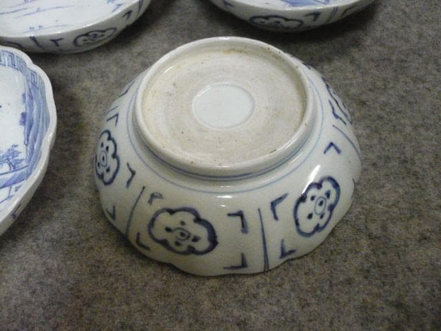 伊万里焼染付線描き海辺風景図なます皿10枚 [B31638]