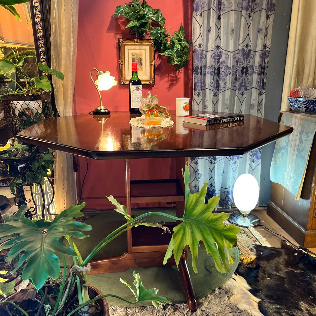 Sale ヴィンテージ オーク　８角　収納付き　ラウンドテーブル