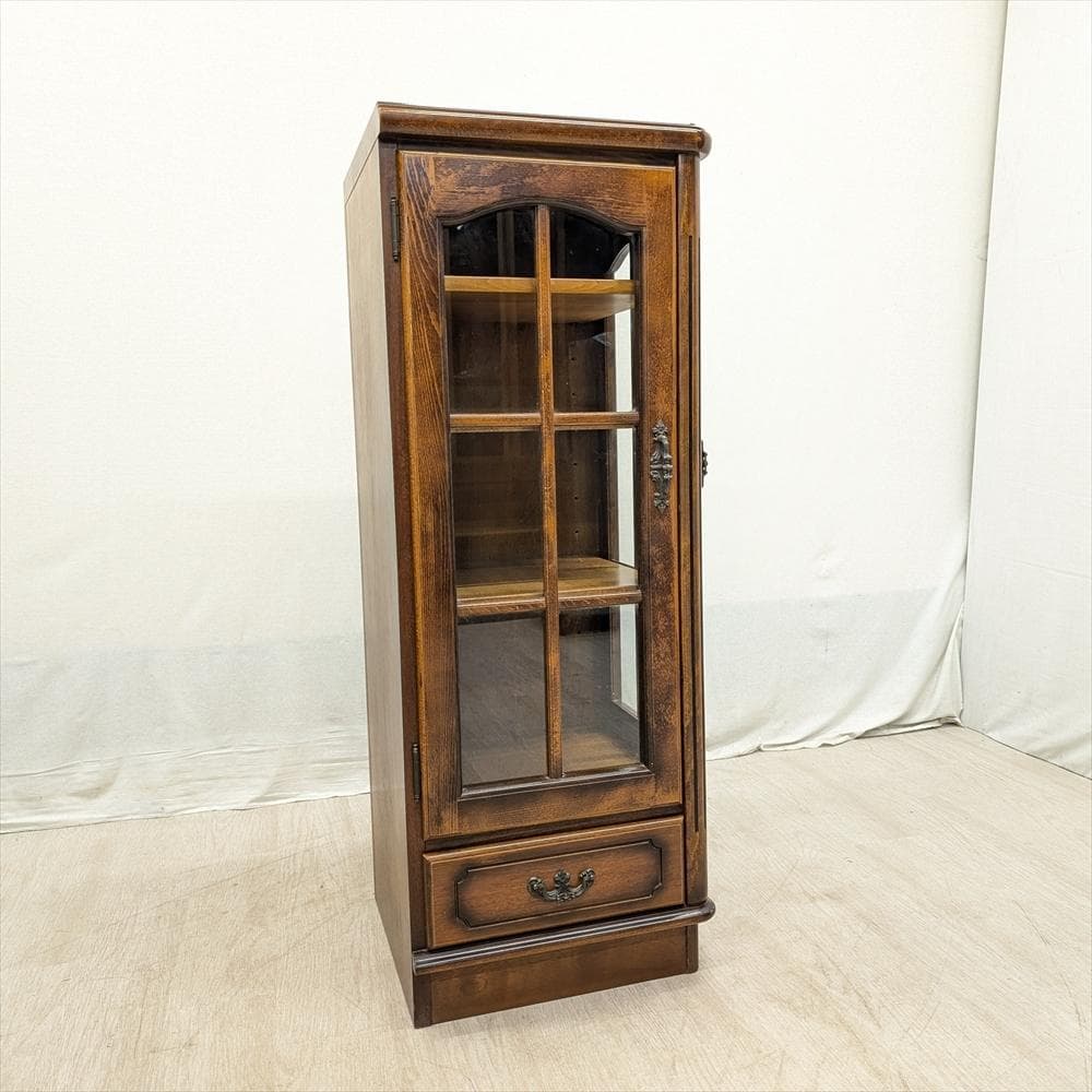 カリモク　コロニアル　天然木　コーナーキャビネット　飾り棚　本棚　食器棚　収納棚