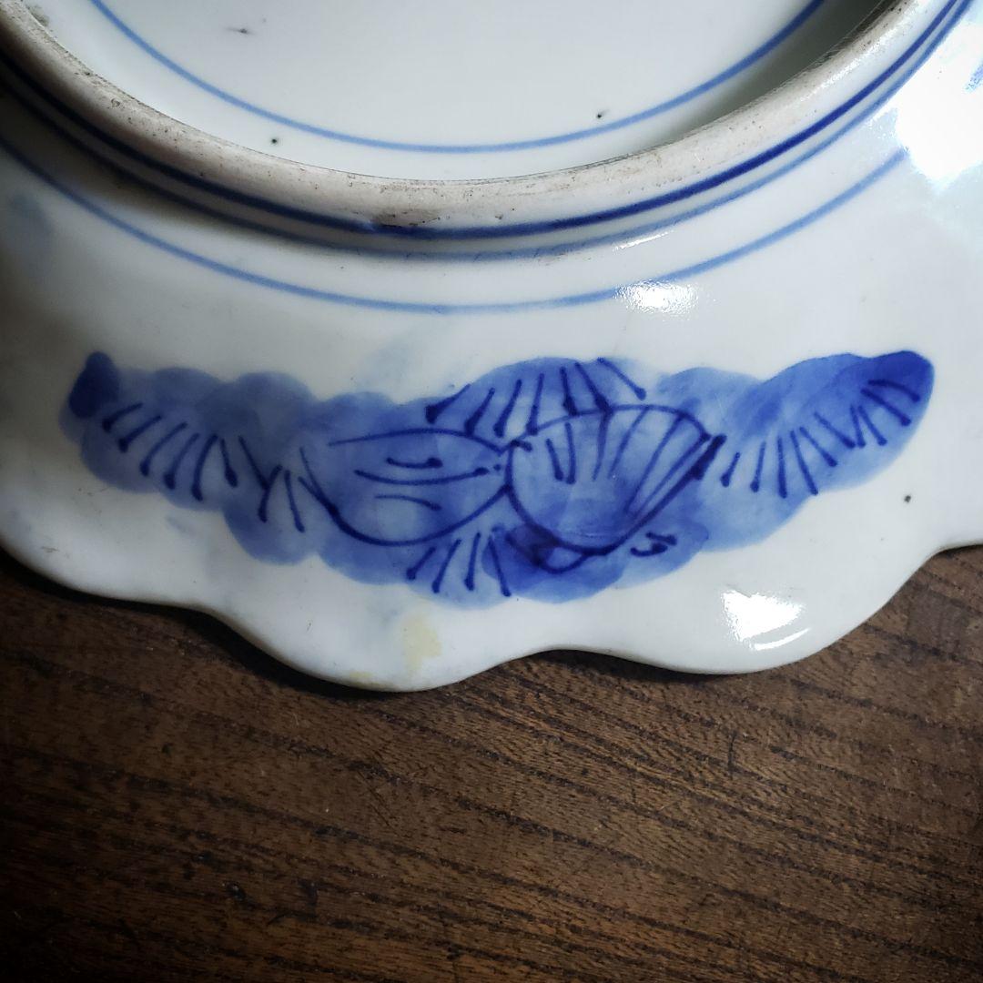 古伊万里　染付　赤絵　変形皿　貝型　蝙蝠　蝶　唐草　明治　訳あり