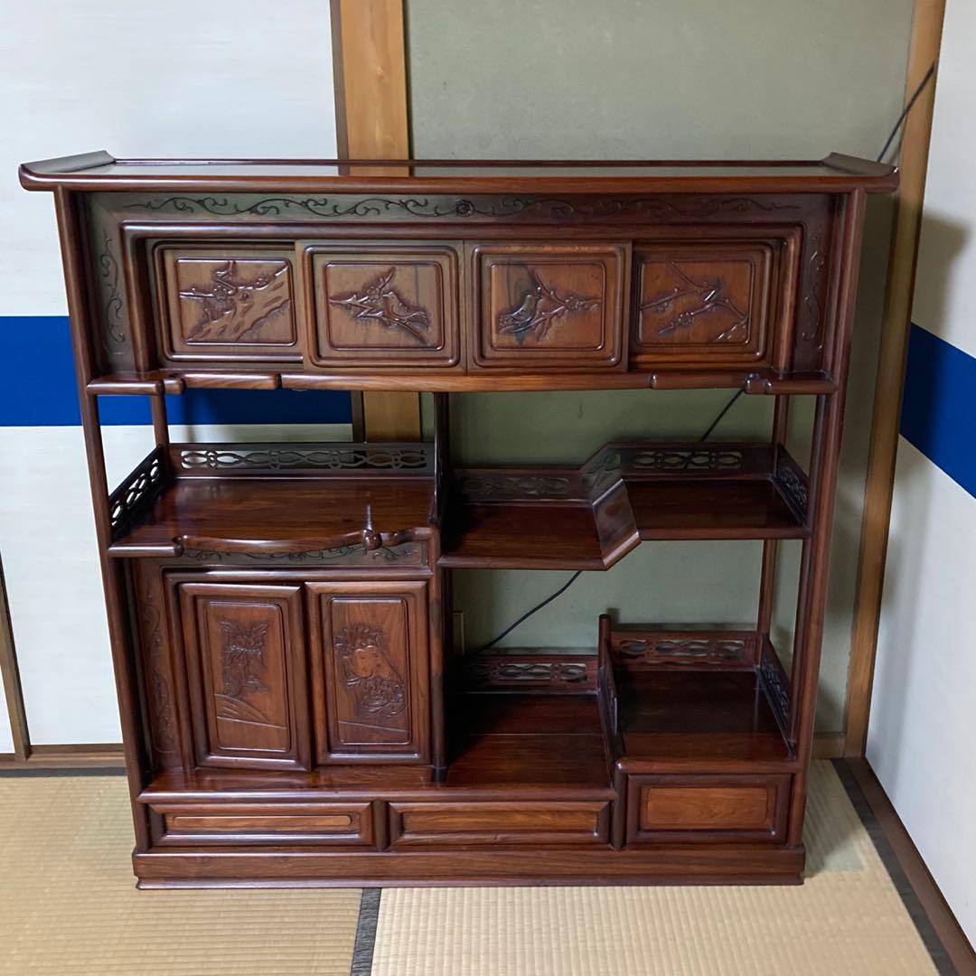 唐木家具 茶箪笥 飾り棚 違い棚 紫檀調 昭和レトロ ビンテージ 送料込み