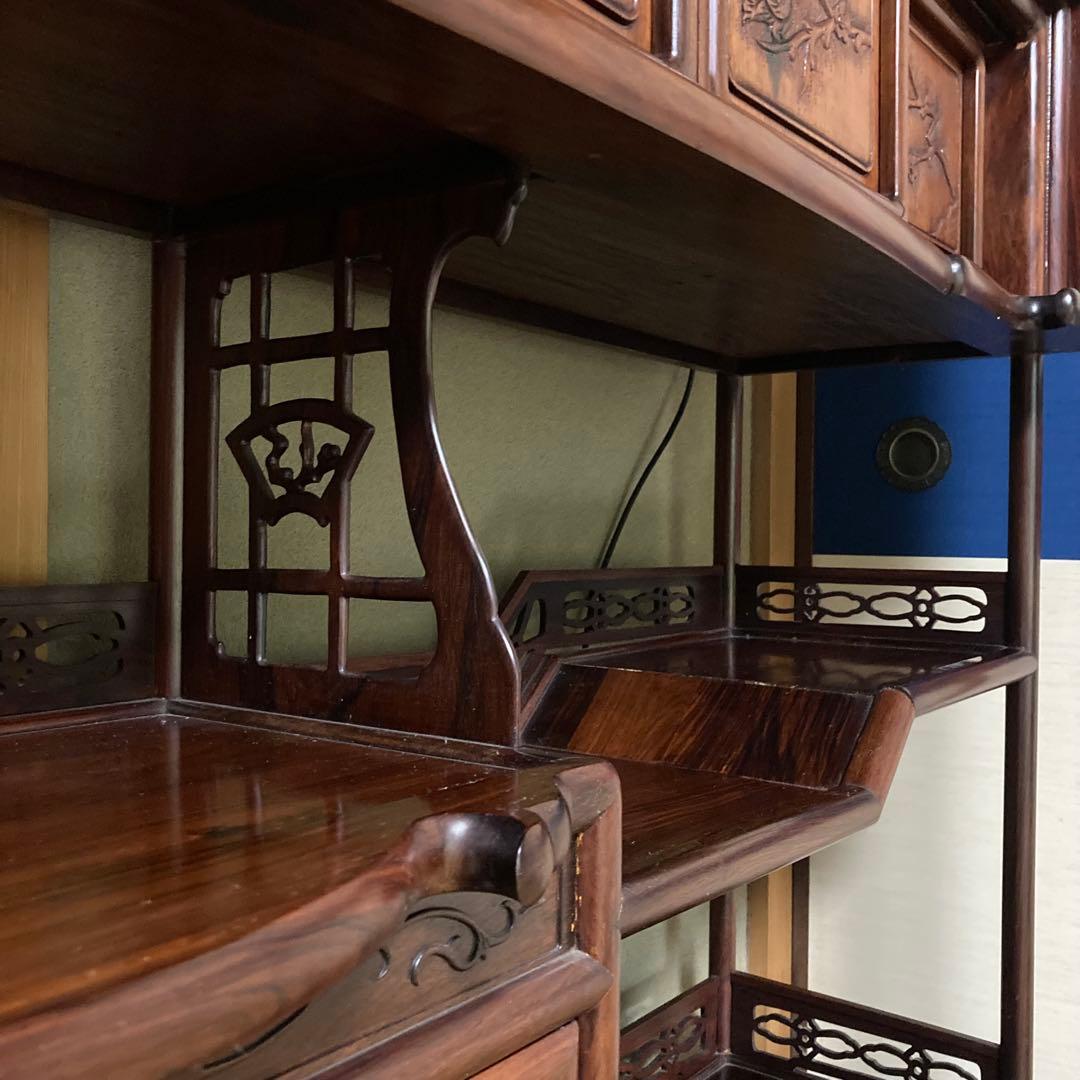 唐木家具 茶箪笥 飾り棚 違い棚 紫檀調 昭和レトロ ビンテージ 送料込み