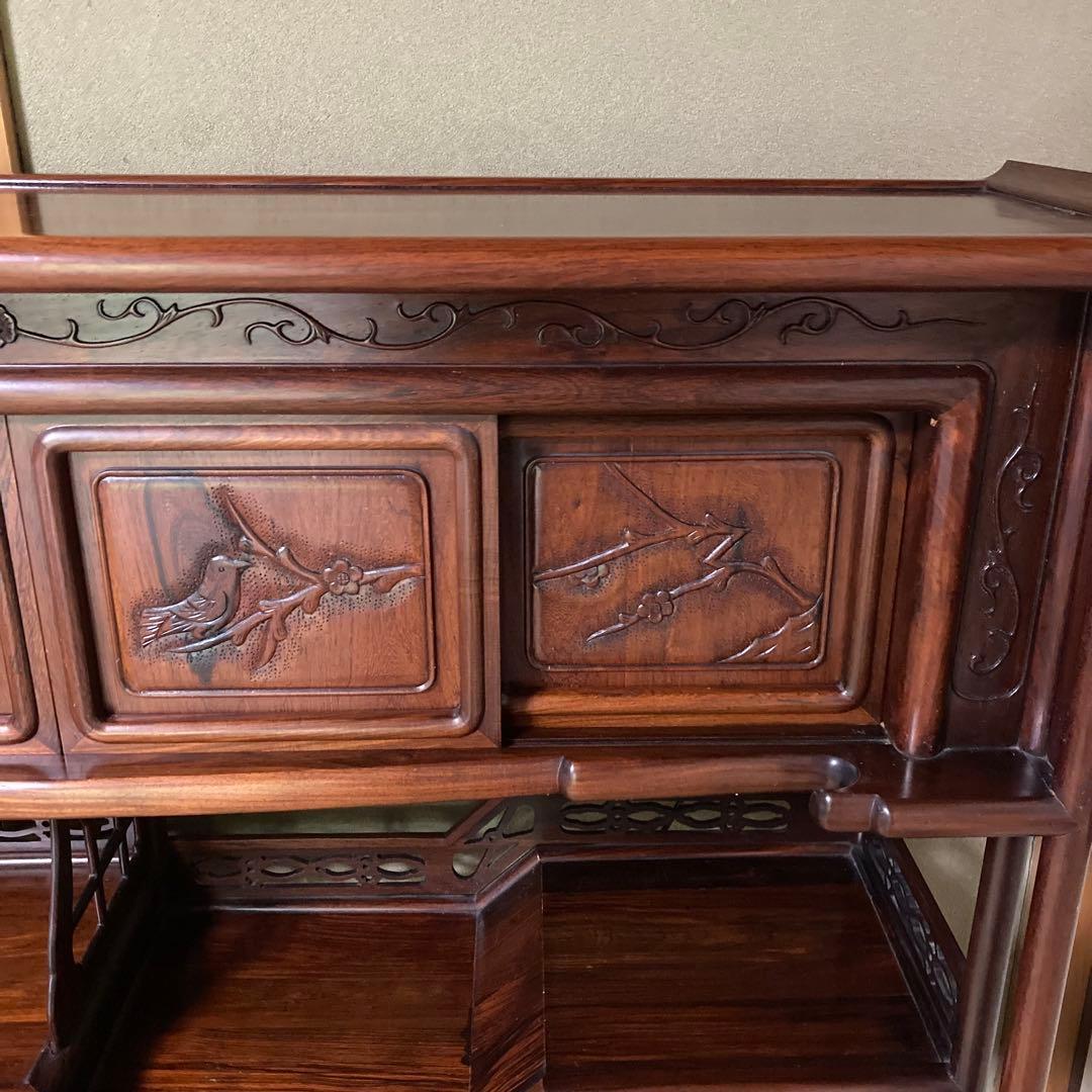 唐木家具 茶箪笥 飾り棚 違い棚 紫檀調 昭和レトロ ビンテージ 送料込み