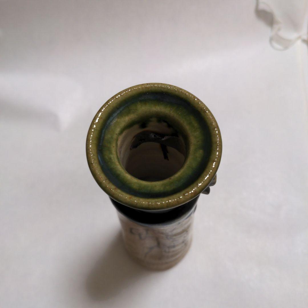 花入れ　花いれ　花器　お茶花　織部　おりべ　グリーン　耳付き　筒　茶道具