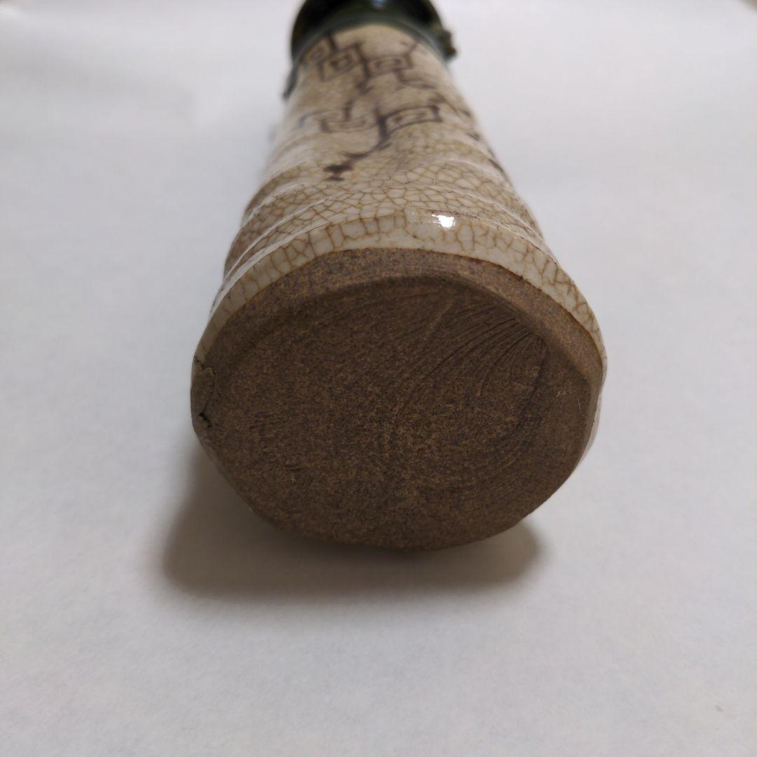 花入れ　花いれ　花器　お茶花　織部　おりべ　グリーン　耳付き　筒　茶道具