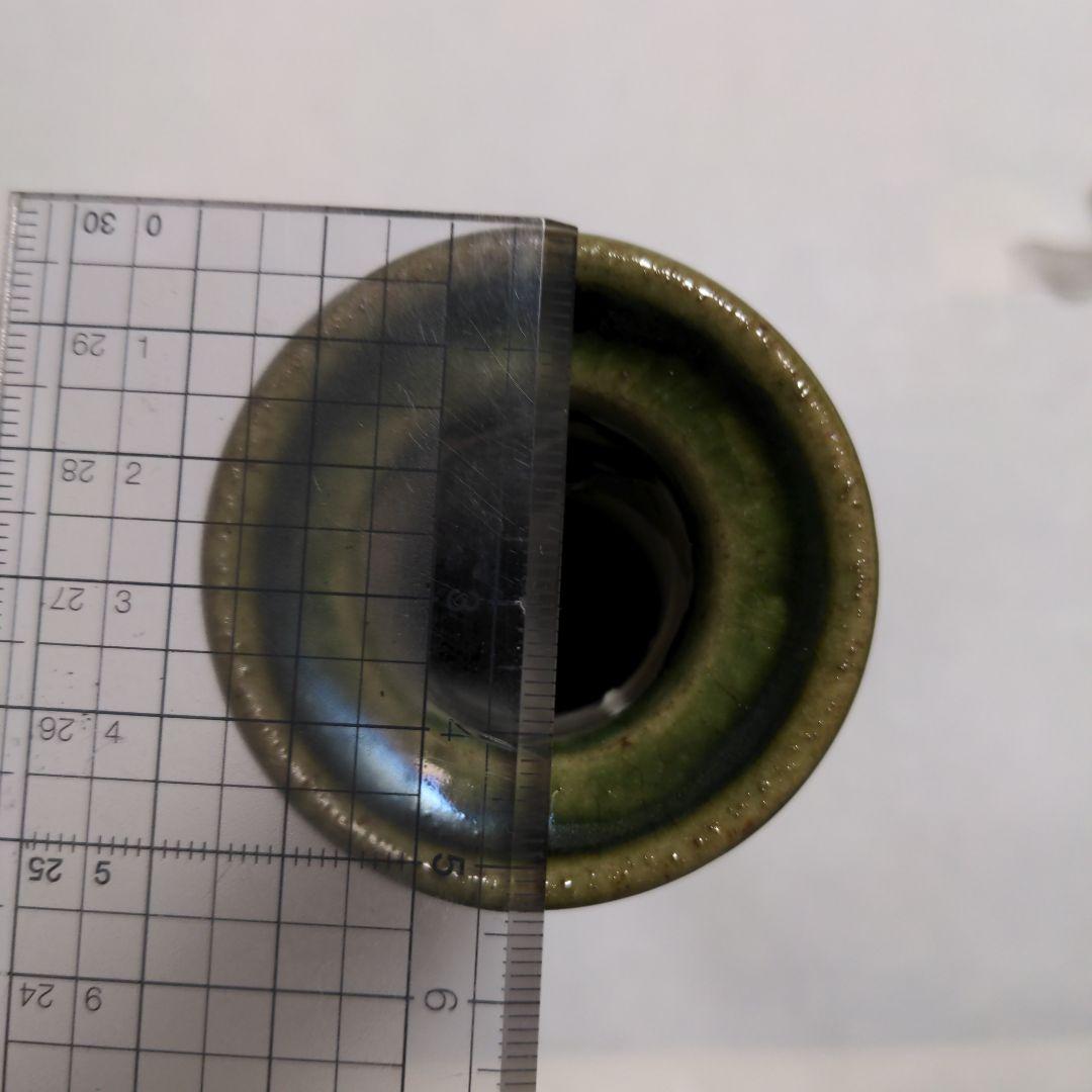 花入れ　花いれ　花器　お茶花　織部　おりべ　グリーン　耳付き　筒　茶道具